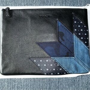 Coach 2018 Black Leather &  Denim Patchwork Clutch